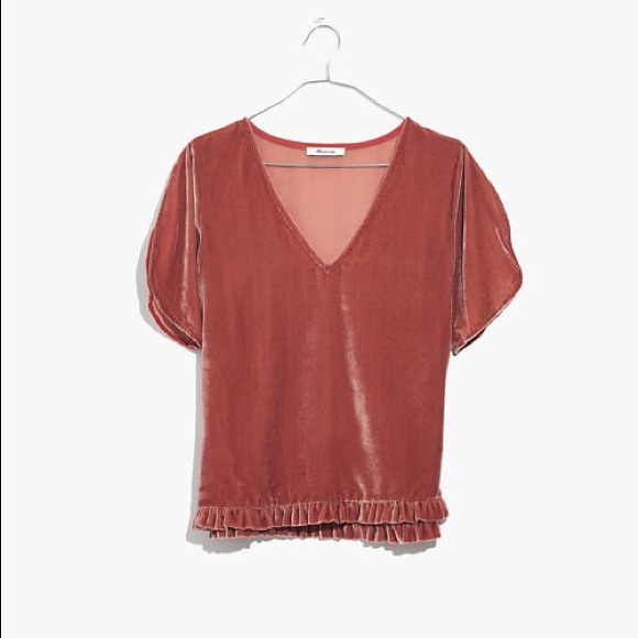 New Madewell Velvet Tulip-Sleeve Ruffle Top - Picture 6 of 8